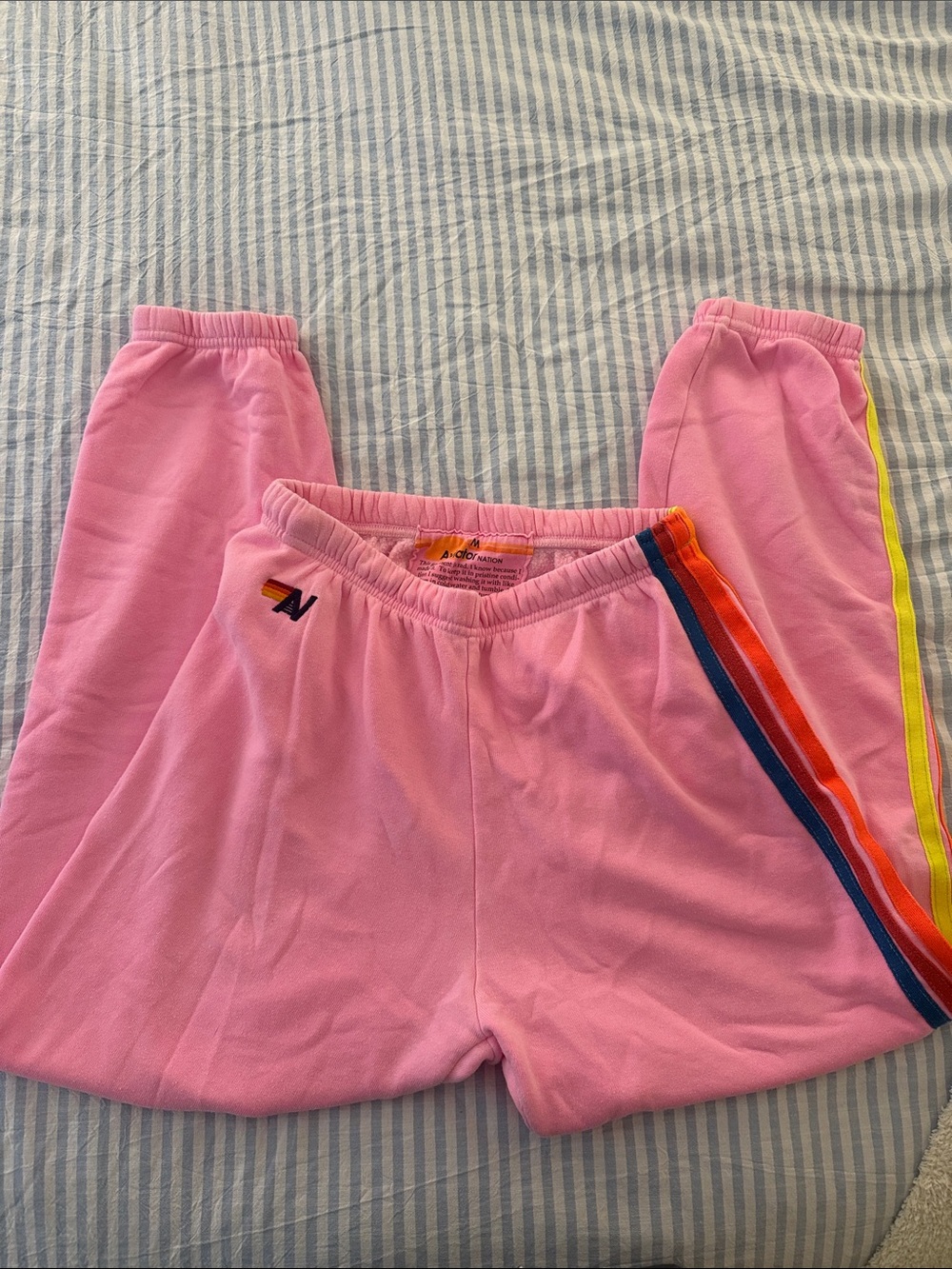 Aviator Nation Pink Sweatpants with Rainbow Side Stripes